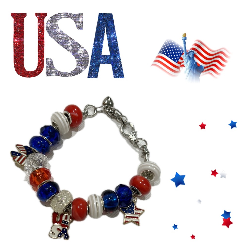 Patriotic Charm Bracelet - Red, White, and Blue